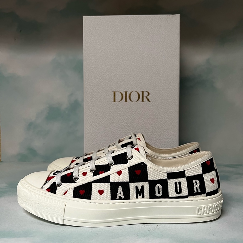 Christian Dior Dioramour Walk'N'Dior Low Top Sneakers Black/White/Red Sz 42 / 12 - Picture 3 of 11